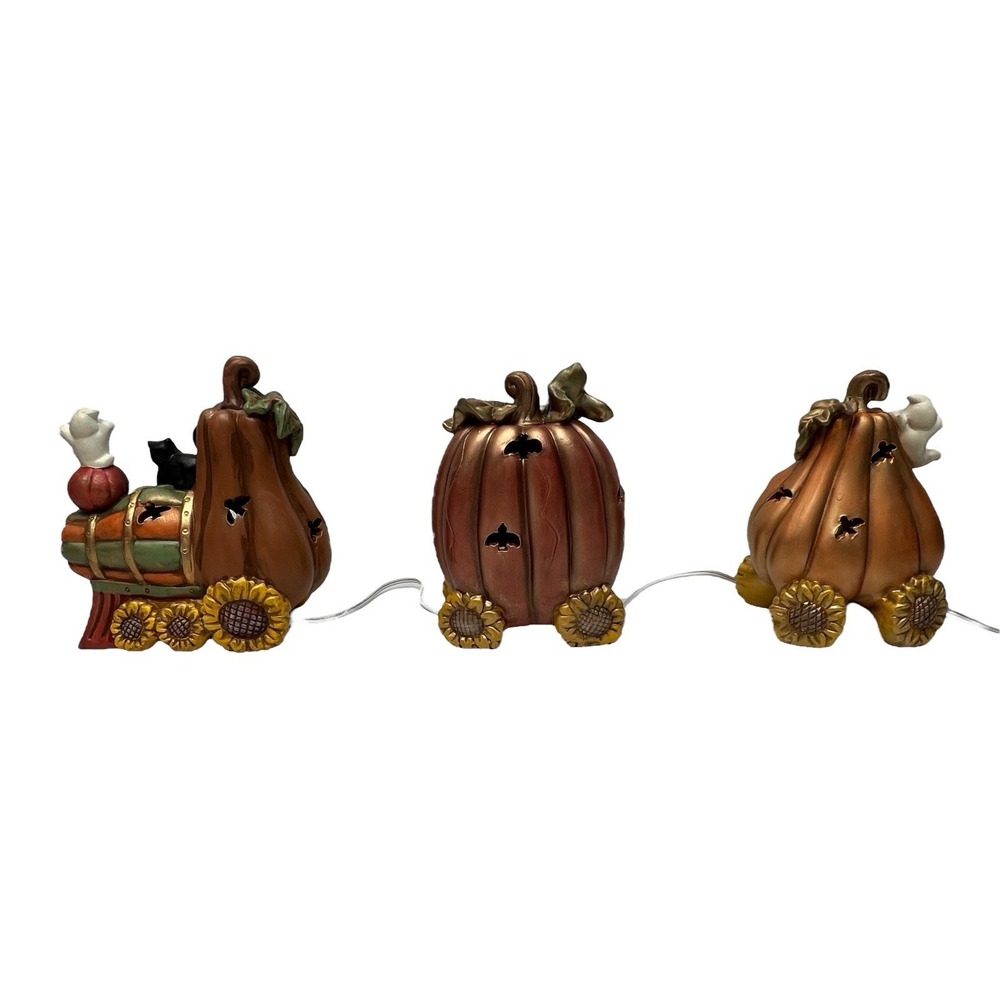 Halloween Light Up Train Decor Set Pumpkins Ghost Sunflowers W/ Box Spooky Cute - Picture 12 of 16